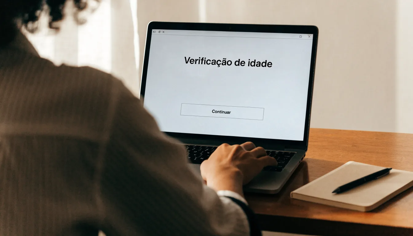 Uma folha de licença em papel com um selo vermelho, pousada numa secretária de madeira ao lado de uma caneta