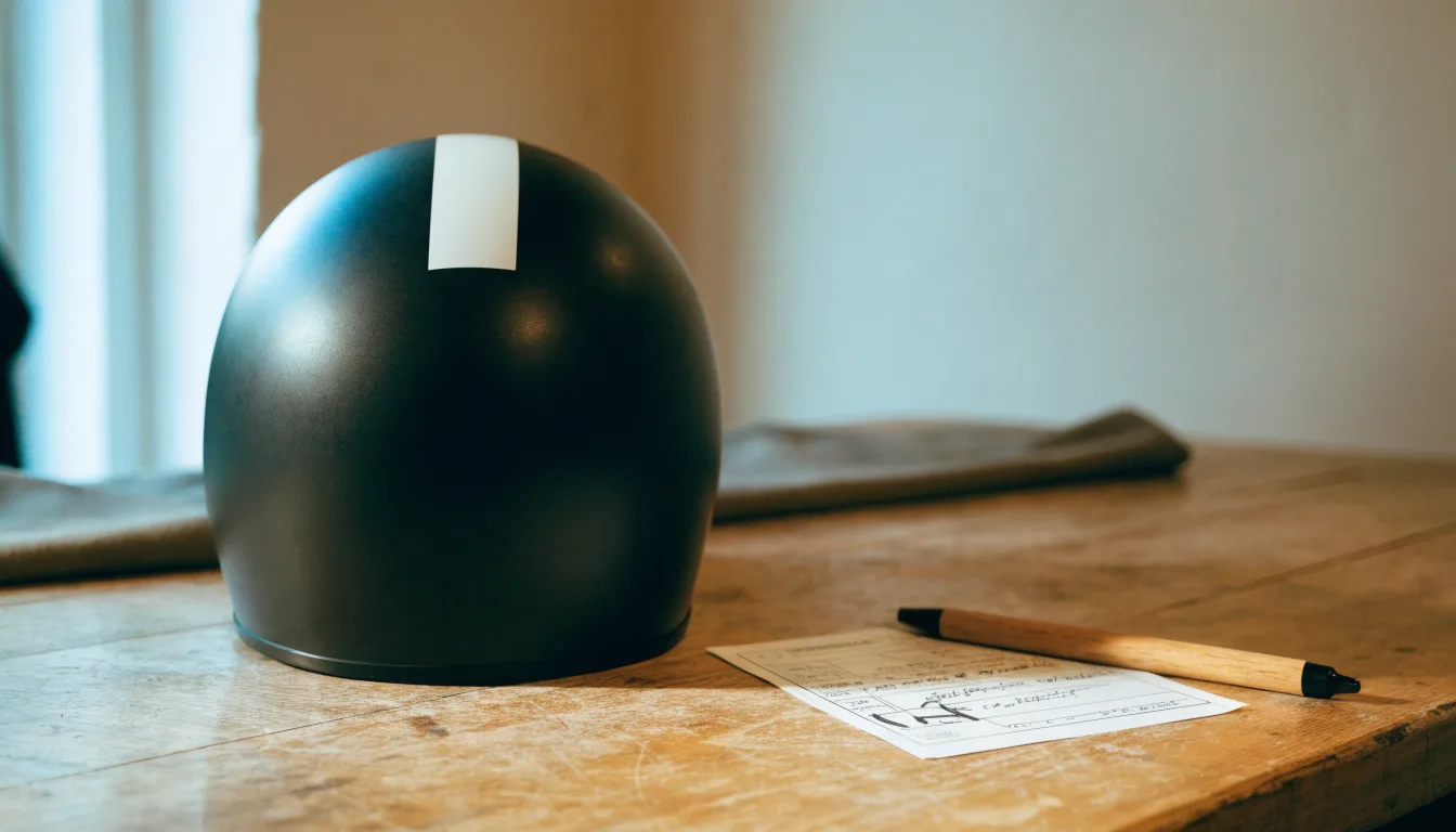 Uma bola de futebol pousada sobre um talão de apostas em branco numa mesa de madeira, à luz do dia